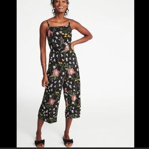 Old Navy Black and Floral crop jumpsuit